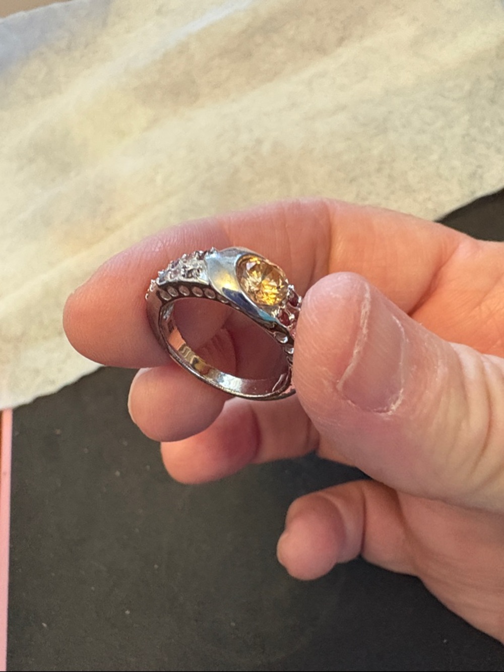 Vintage Sterling Silver Yellow Citrine Ring with Accent Stones - Picture 13 of 13